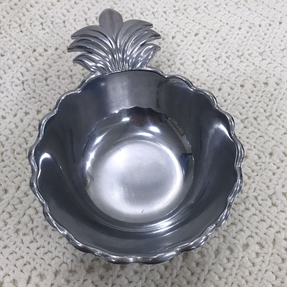 Godinger Silver Art Co Pineapple Serving Bowl Silver Tone Metal Scalloped Dish